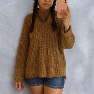 Vintage 90s Studio Works Marled Knit Ramie Mock Neck Sweater XL